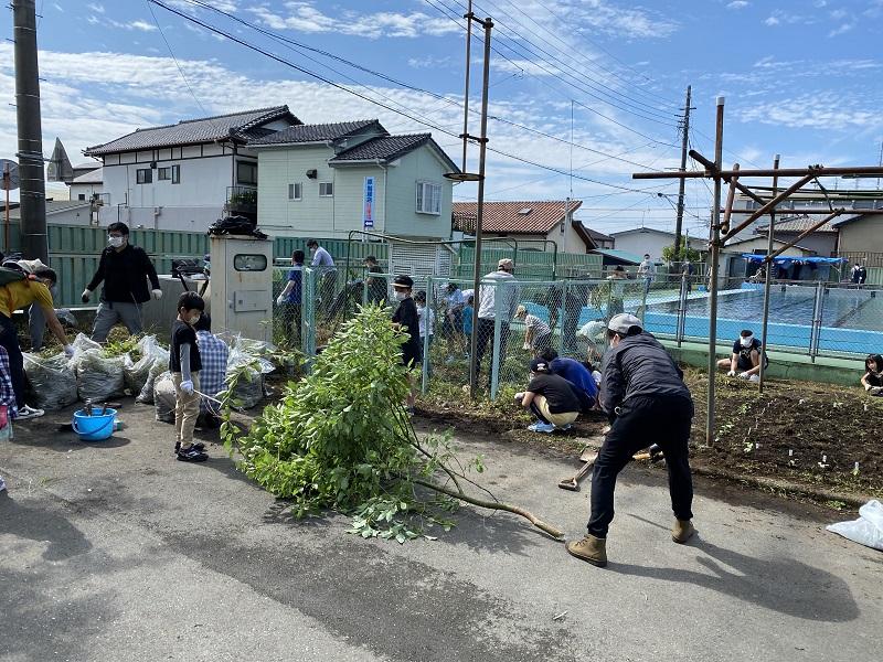 プール周辺の草むらも一掃しました。